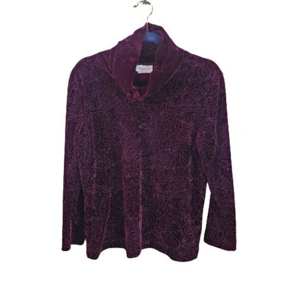 Coldwater Creek NWT Burgundy Velvet Glitter Cowl Neck Sweater Size PM - Picture 1 of 5